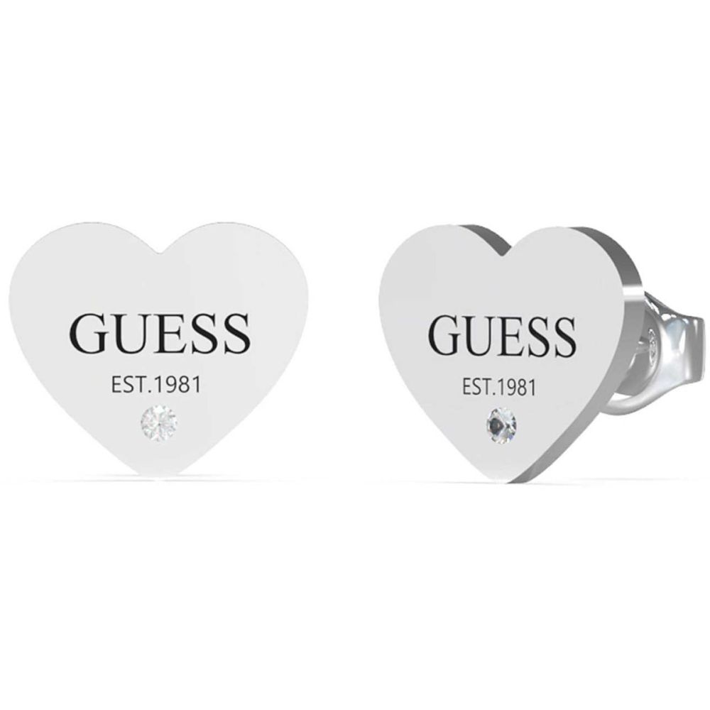 Guess Orecchini Lobo Cuore Acciaio Zircone Bianco