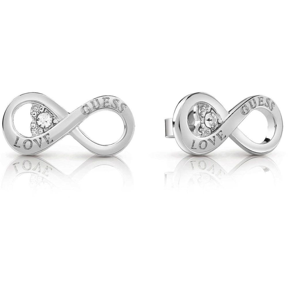 Guess Orecchini Lobo Infinito Acciaio Cristalli Bianchi
