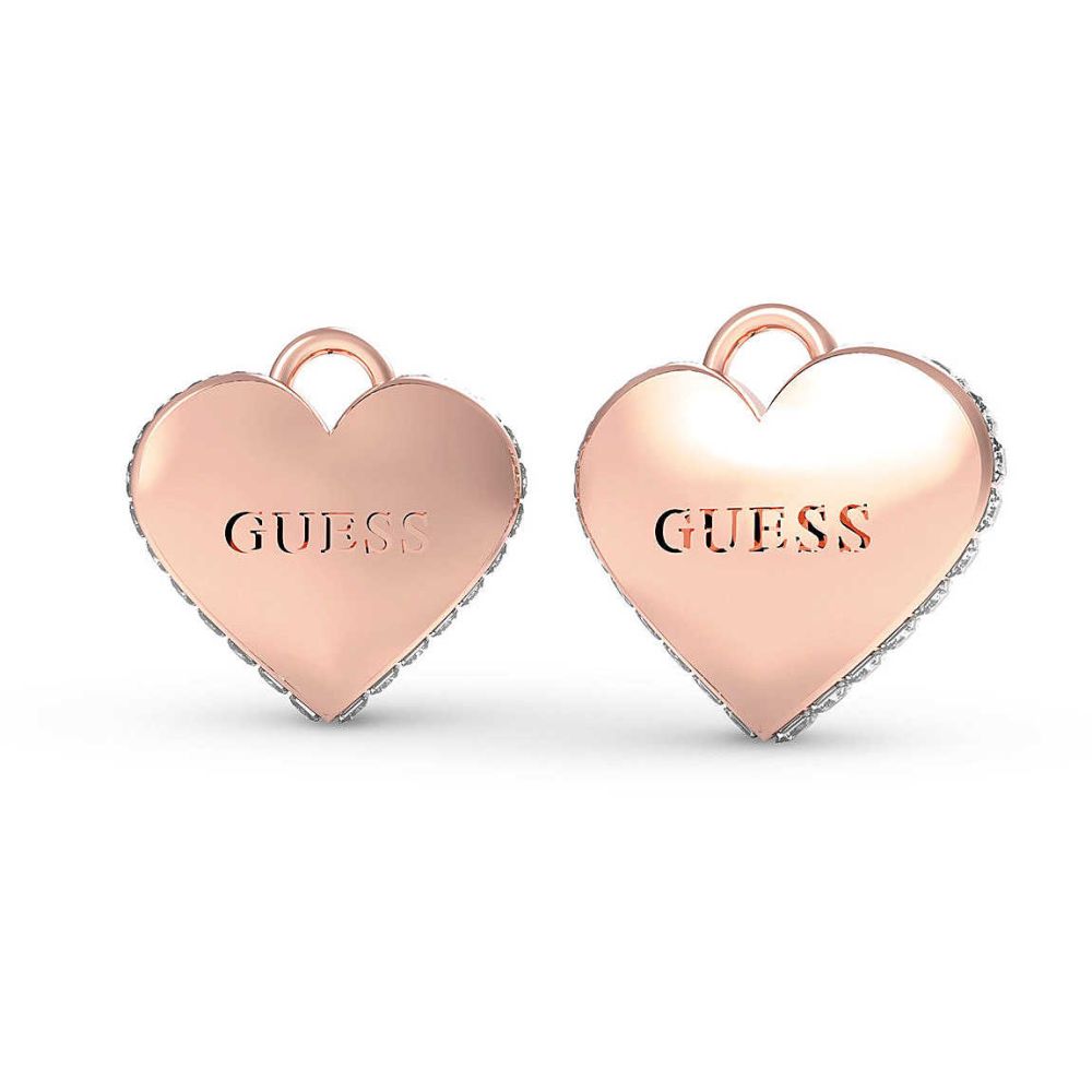 Guess Orecchini Lobo Cuore Acciaio Rosè Scritta Guess