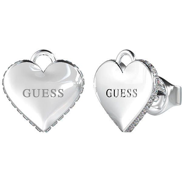 Guess Orecchini Lobo Cuore Acciaio Scritta Guess