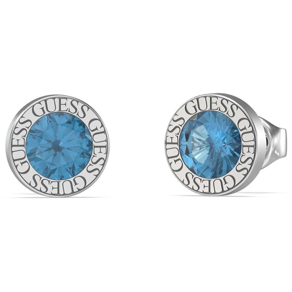 Guess Orecchini Lobo Acciaio Cristallo Blu
