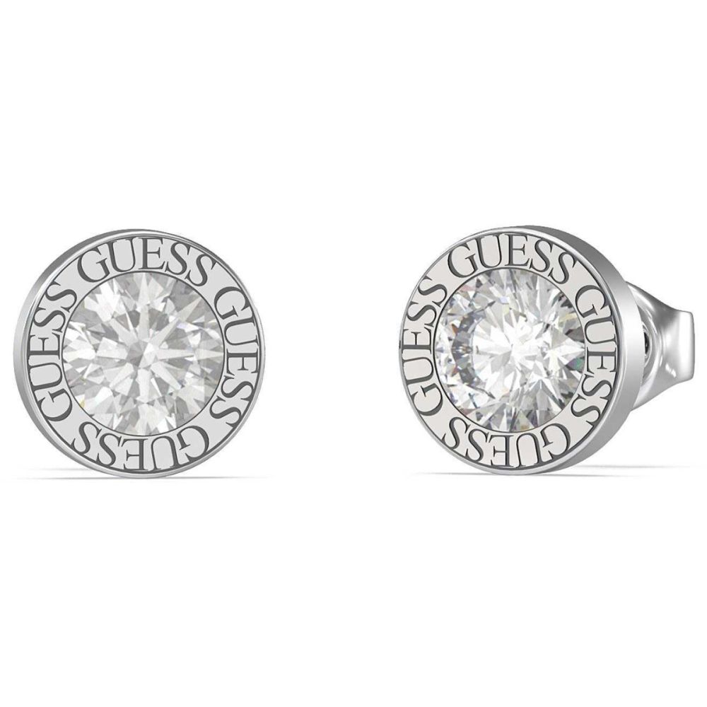 Guess Orecchini Lobo Acciaio Cristallo Bianco