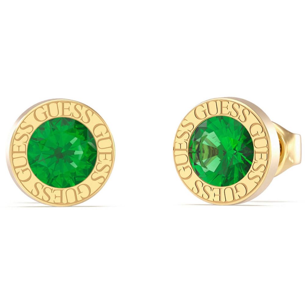 Guess Orecchini Lobo Acciaio Gold Cristallo Verde
