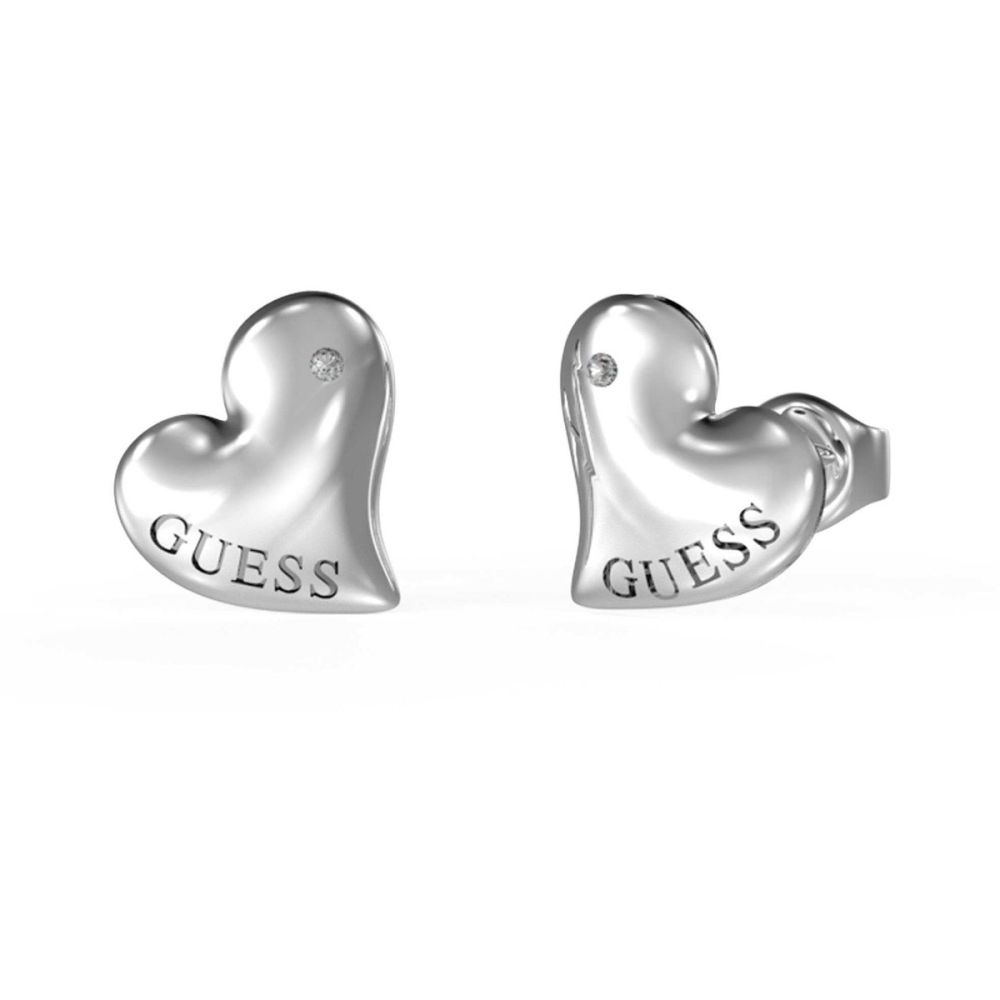 Guess Orecchini Lobo Cuore Acciaio e Zircone Bianco