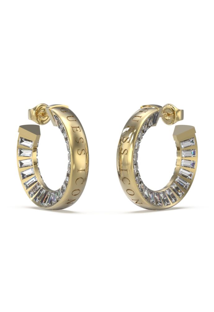 Guess Orecchini Cerchio Gold Cristalli Bianchi