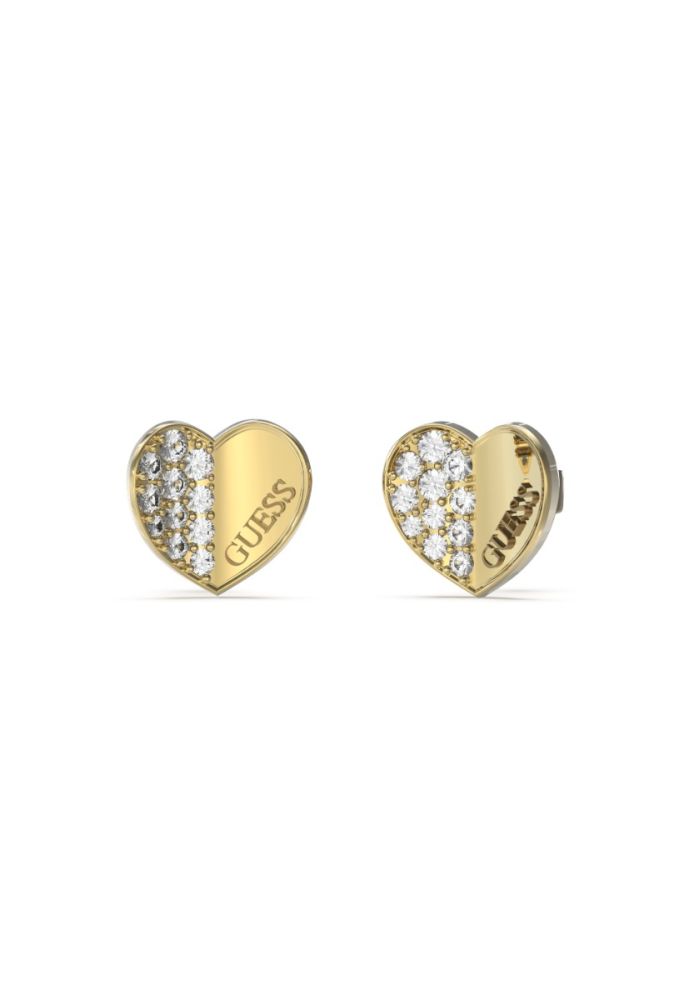 Guess Orecchini Lobo Acciaio Gold Cuore e Zirconi