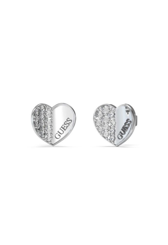 Guess Orecchini Lobo Acciaio Cuore e Zirconi