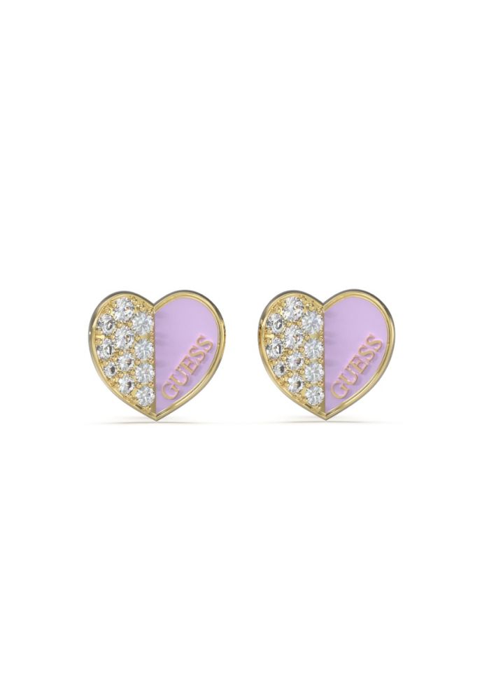 Guess Orecchini Lobo Acciaio Gold Cuore e Zirconi