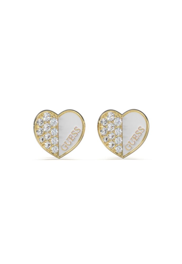 Guess Orecchini Lobo Acciaio Gold Cuore e Zirconi