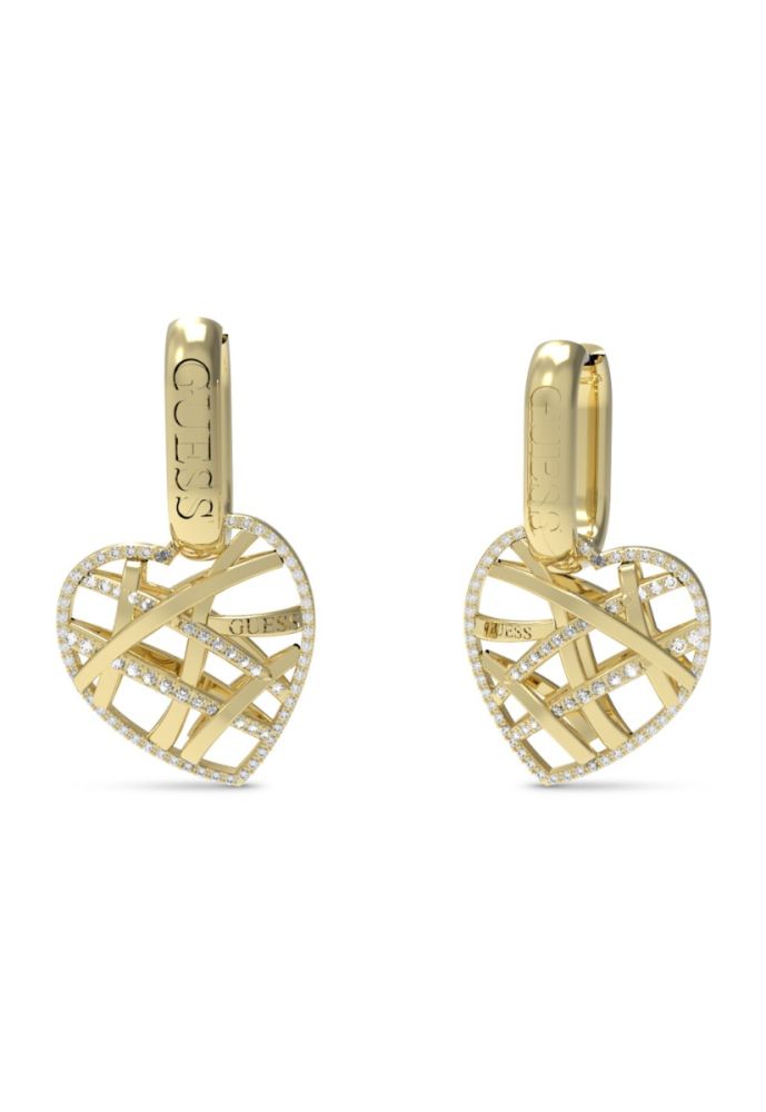 Guess Orecchini Acciaio Gold Cuore e Zirconi