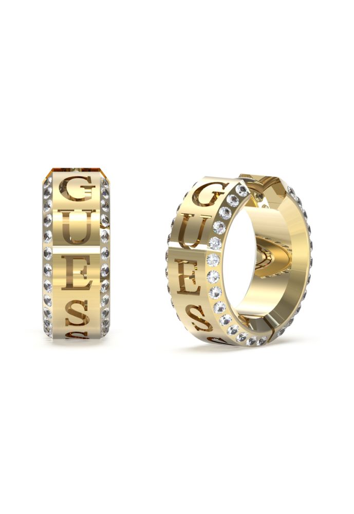 Guess Orecchini Cerchio Acciaio Gold e Cristalli