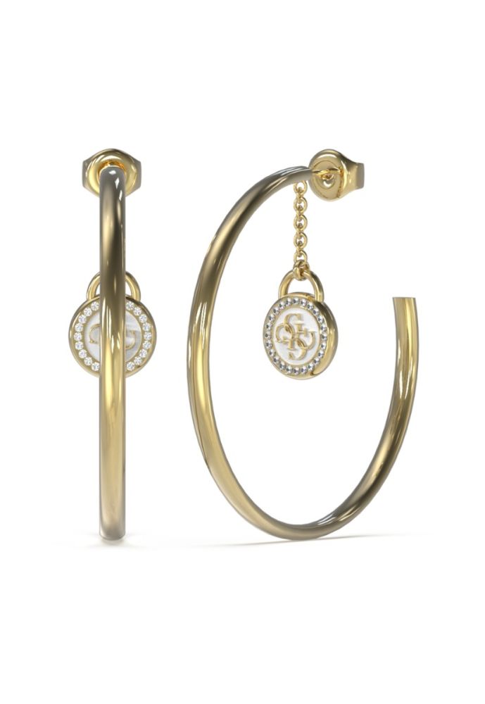 Guess Orecchini Semicerchi Acciaio Dorato Logo 4G