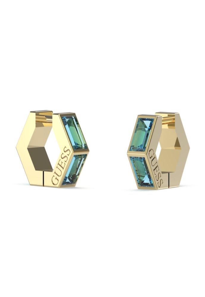 Guess Orecchino Esagonale Acciaio Gold Cristalli Celesti