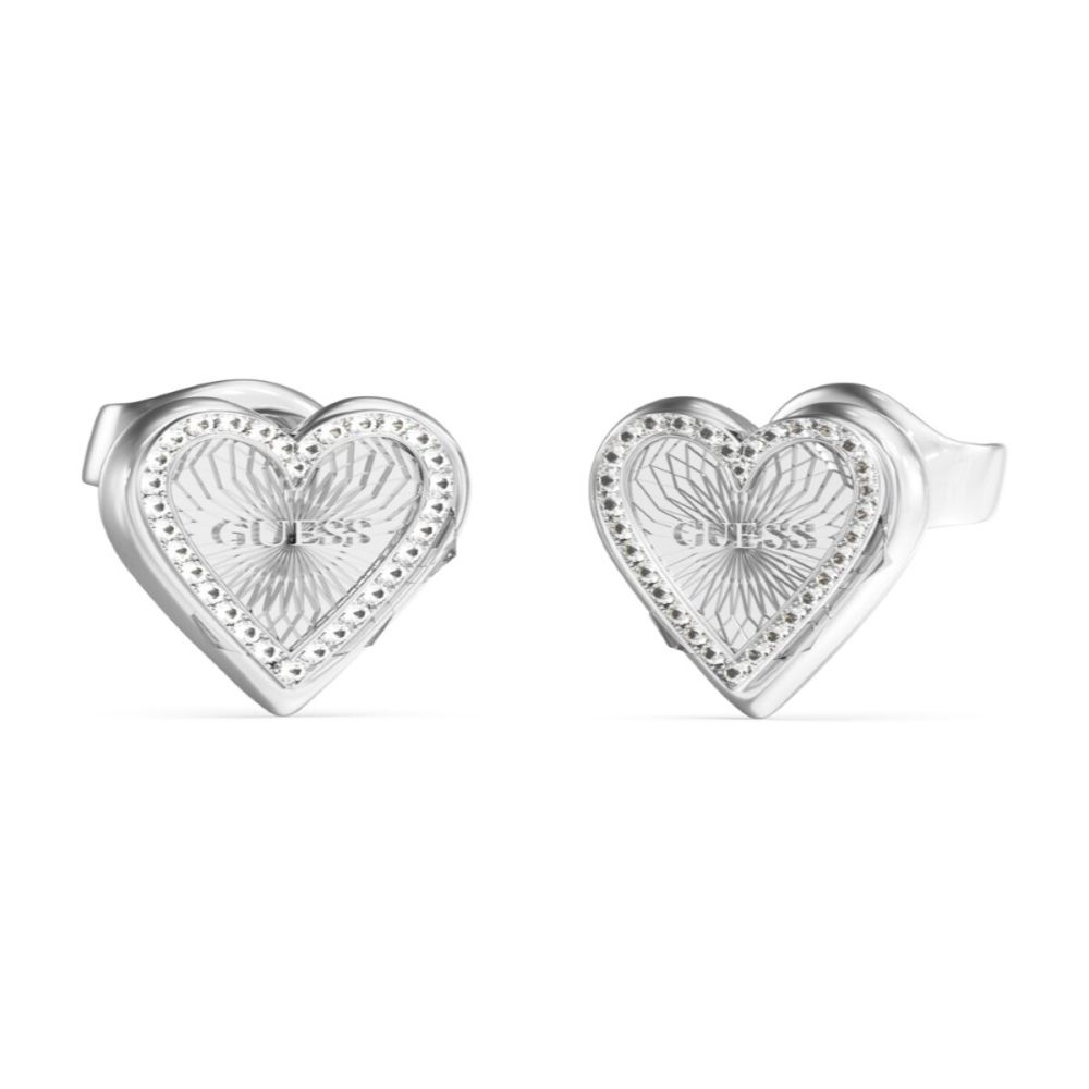 Guess Orecchini Lobo Acciaio Cuore e Zirconi