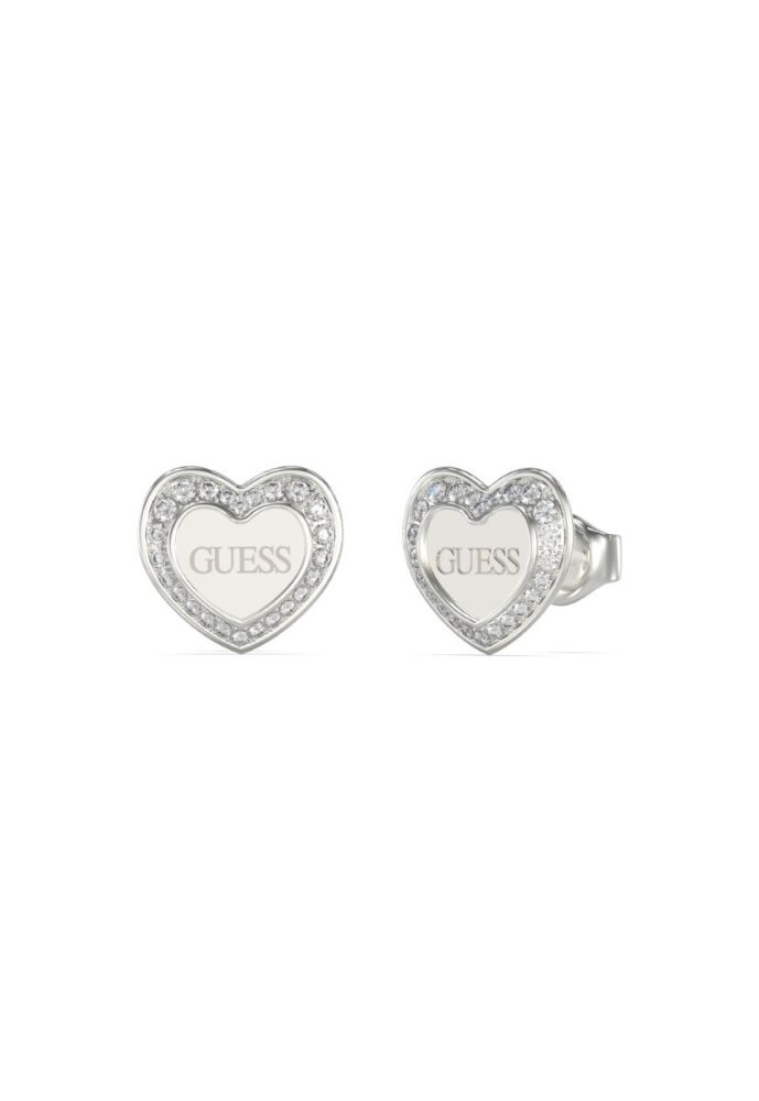 Guess Orecchini Lobo Acciaio Cuore e Cristalli