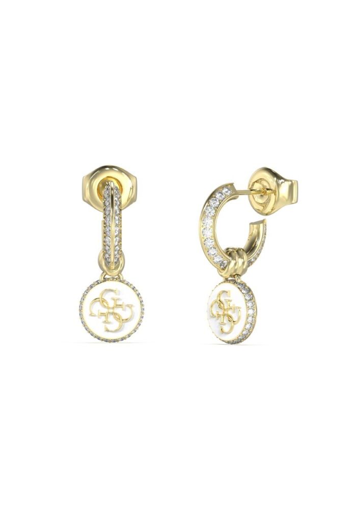 Guess Orecchini Acciaio Dorato Logo 4G e Cristalli