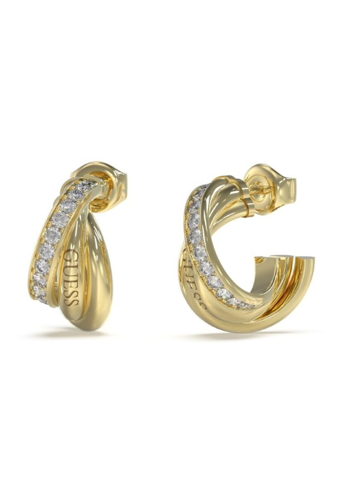 Guess Orecchini Acciaio Dorato con Cristalli Bianchi