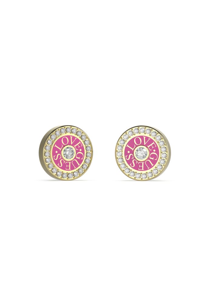 Guess Orecchini Acciaio Gold Fucsia e Cristalli