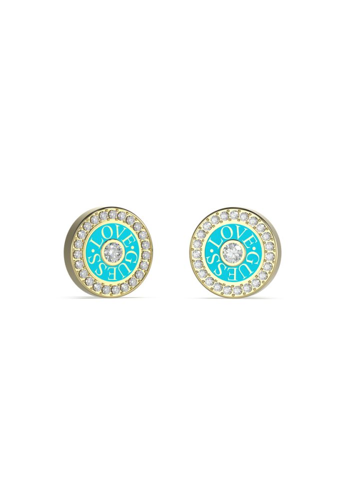 Guess Orecchini Acciaio Gold Turchese e Cristalli