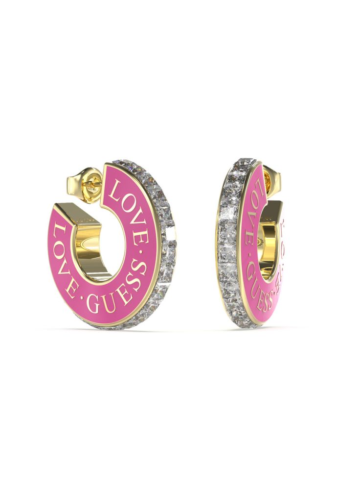 Guess Cerchio Acciaio Dorato Fucsia e Cristalli