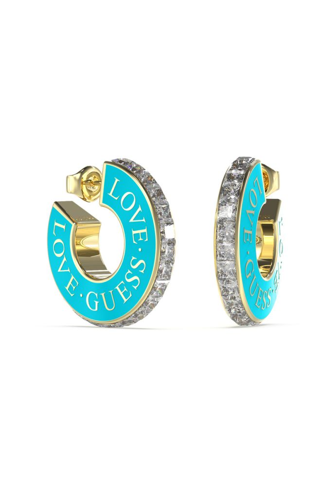 Guess Cerchio Acciaio Dorato Turchese e Cristalli