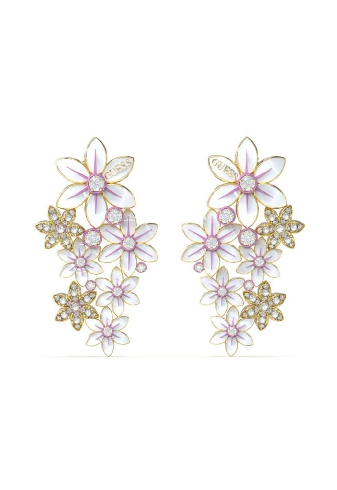Guess Orecchini Acciaio Dorato Fiori e Cristalli