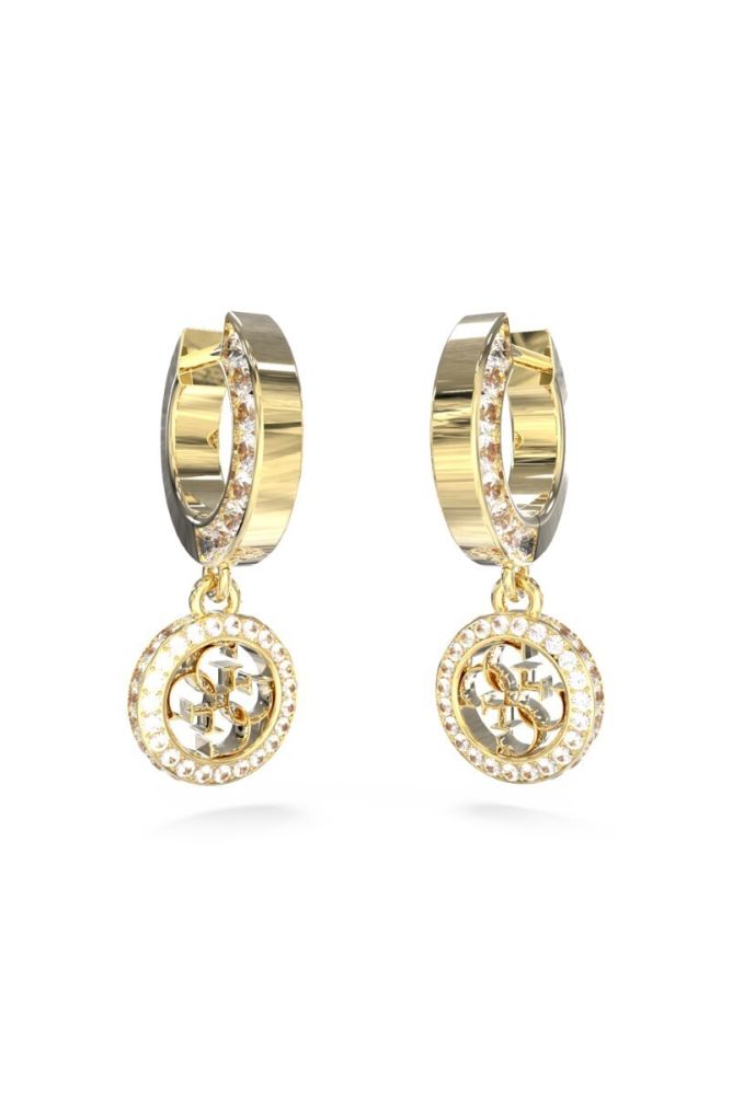 Guess Orecchini Acciaio Dorato Logo 4G e Cristalli