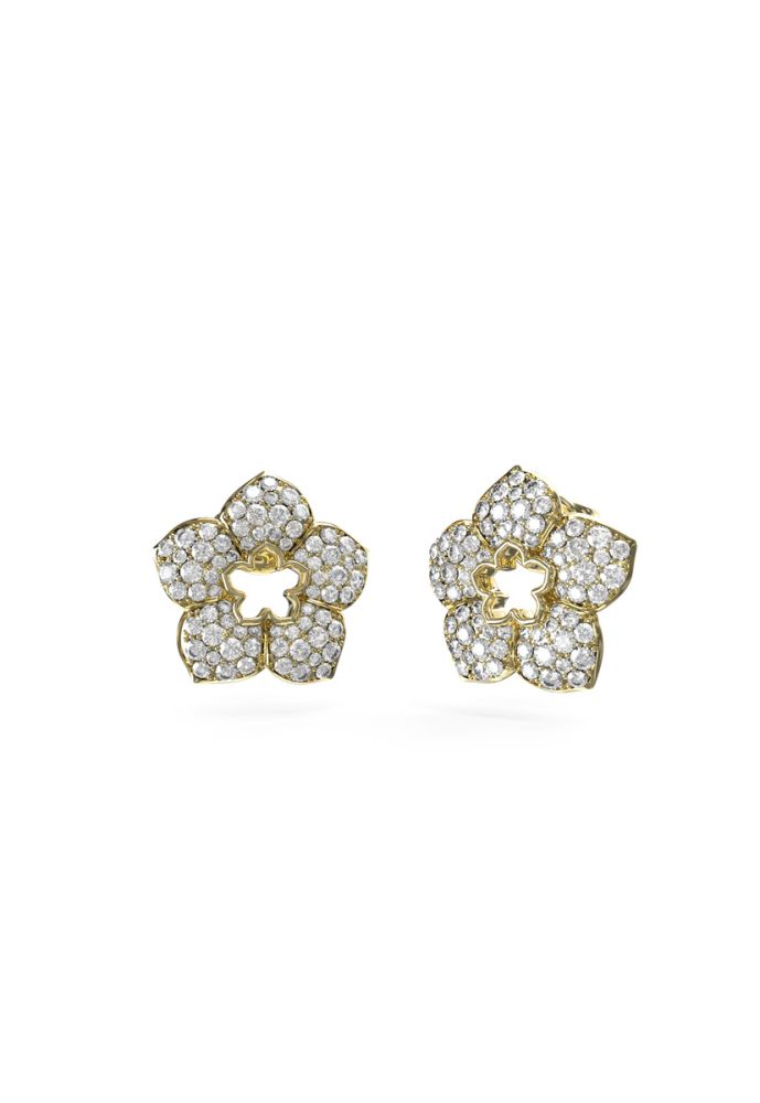 Guess Orecchini Acciaio Dorato Fiore Cristalli Bianchi
