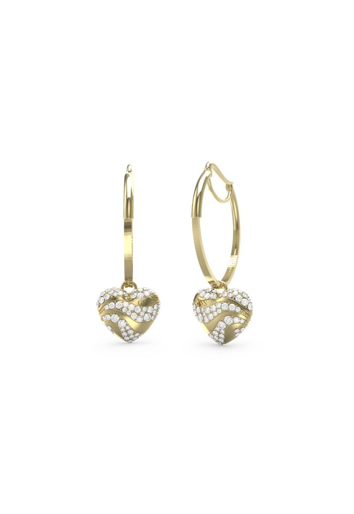 Guess Cerchi Acciaio Gold Cuori Pendenti