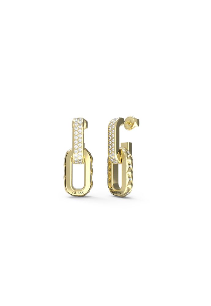 Guess Orecchini Acciaio Gold e Cristalli Bianchi