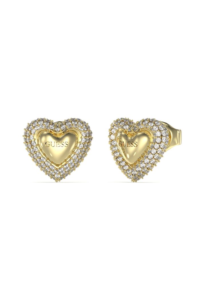 Guess Orecchini Acciaio Gold Cuore Zirconato