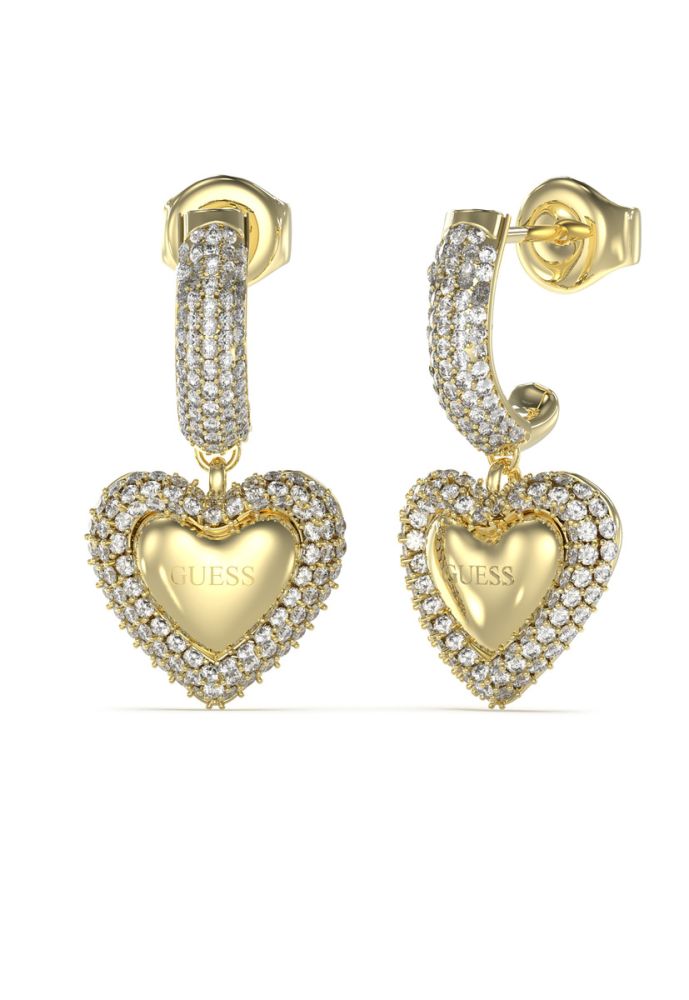 Guess Orecchini Acciaio Dorato Cuore e Cristalli
