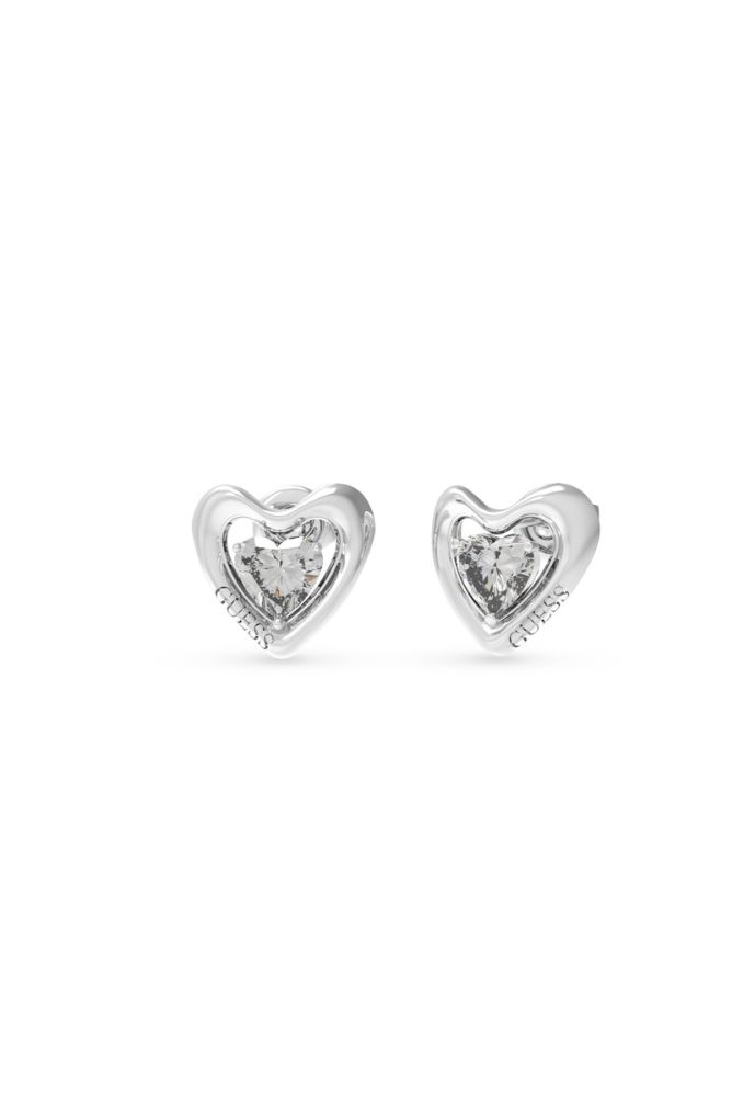 Guess Orecchini Acciaio Cuore e Cristallo Bianco