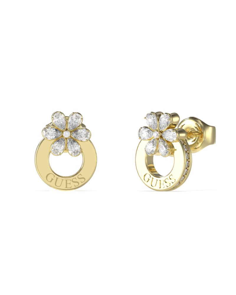 Guess Orecchini Acciaio Gold Con Fiore Bianco