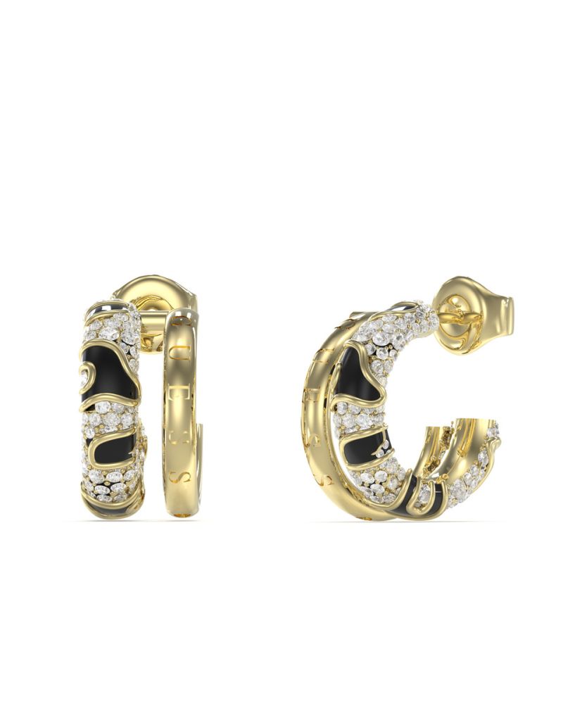 Guess Cerchi Acciaio Dorato Ip Nero e Zirconi