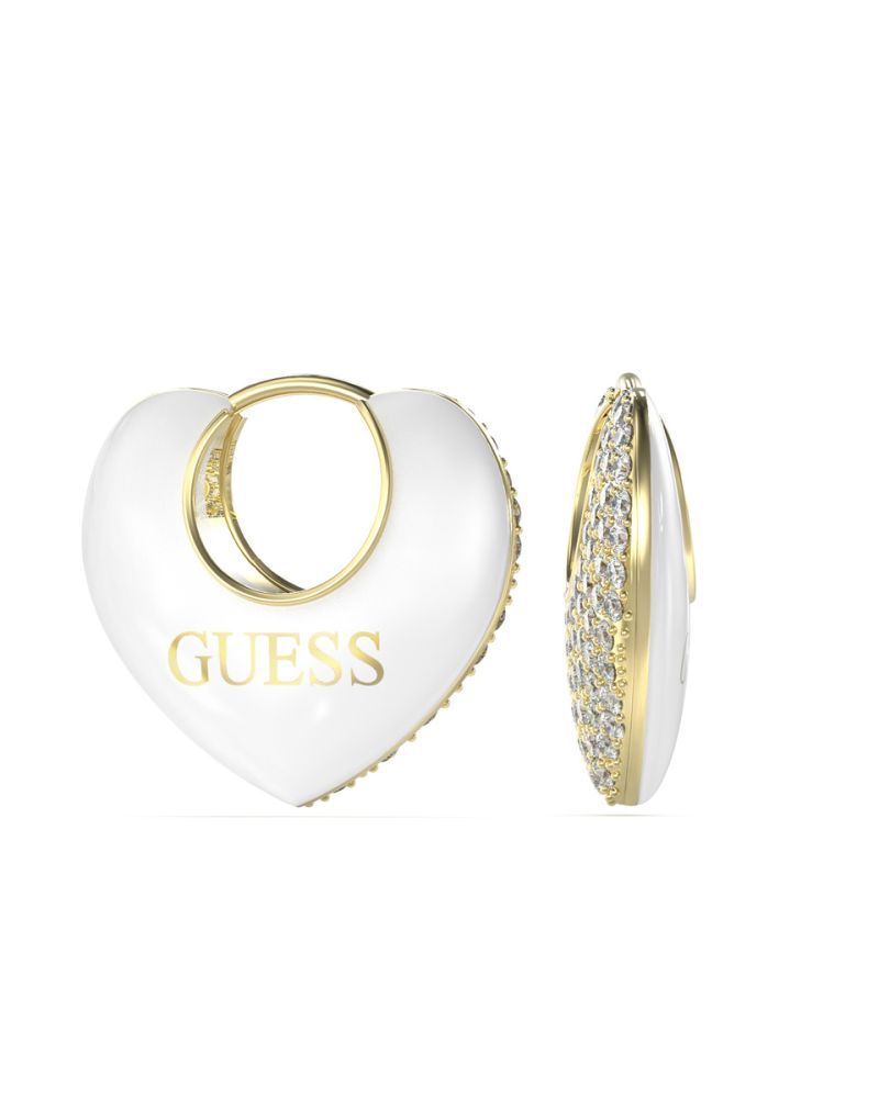 Guess Orecchini Cuore Acciaio Gold-Bianco e Zirconi