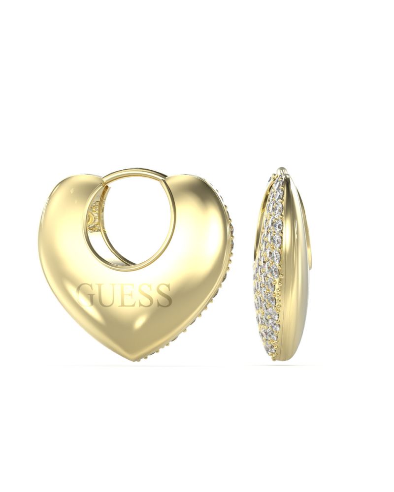 Guess Orecchini Cuore Acciaio Gold e Zirconi
