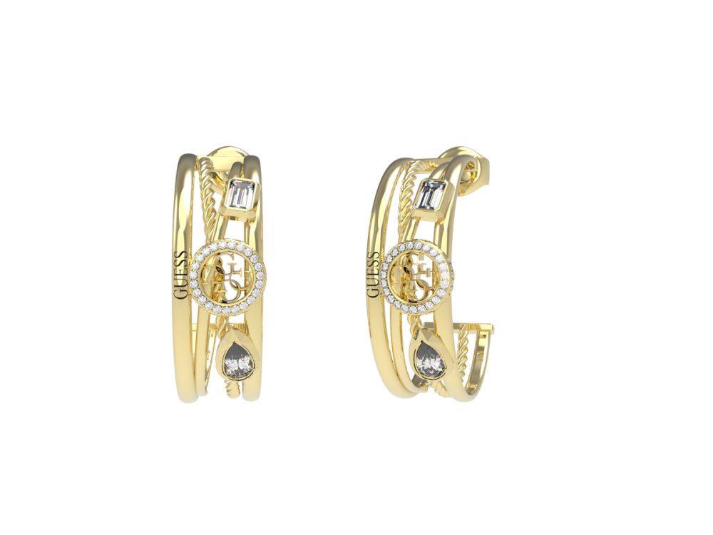 Guess Cerchi Acciaio Dorato Logo 4G e Cristalli