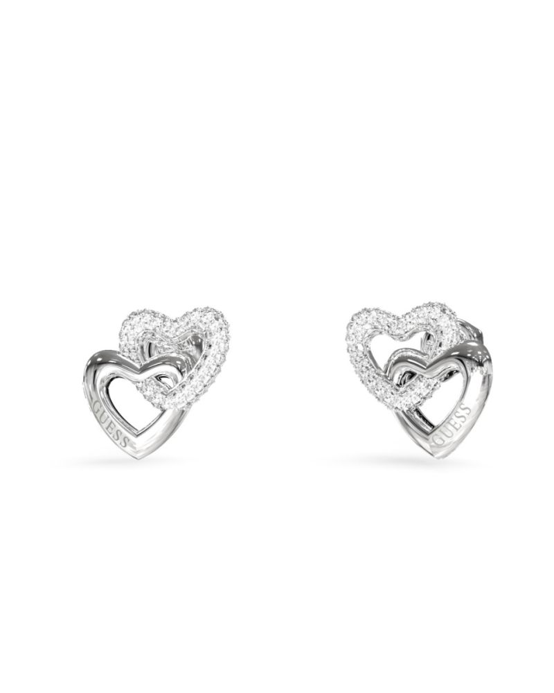 Guess Orecchini Acciaio 2 Cuori con Zirconi