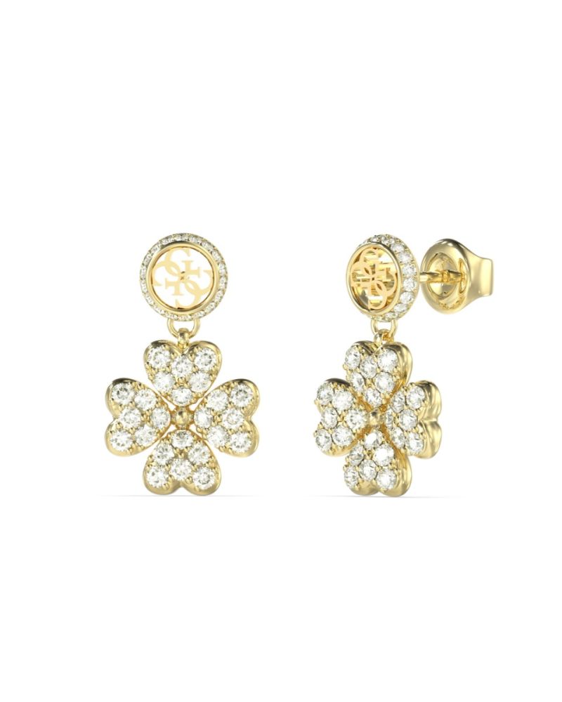 Guess Orecchini Acciaio Gold Logo 4G e Quadrifoglio