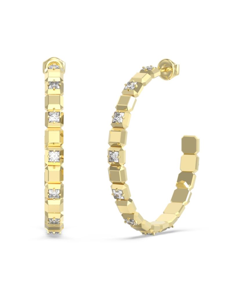 Guess Orecchini Acciaio Gold e Zirconi Bianchi