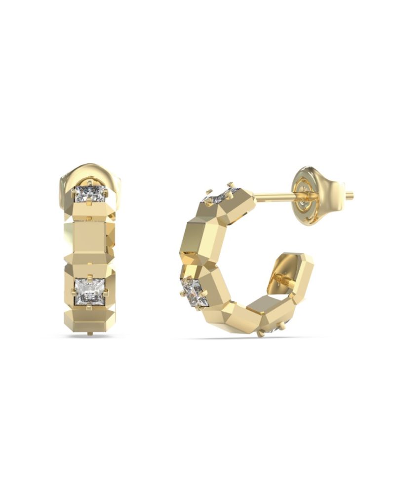 Guess Orecchini Acciaio Gold e Zirconi Bianchi