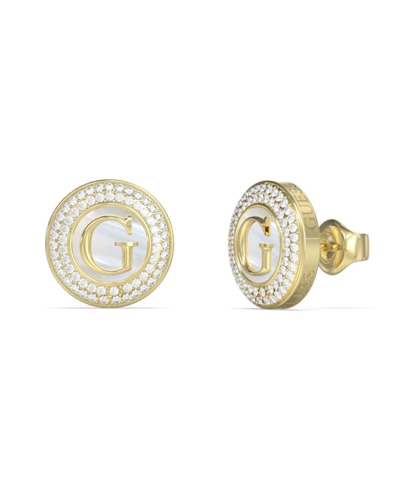 Guess Orecchini Acciaio Gold Logo e Zirconi
