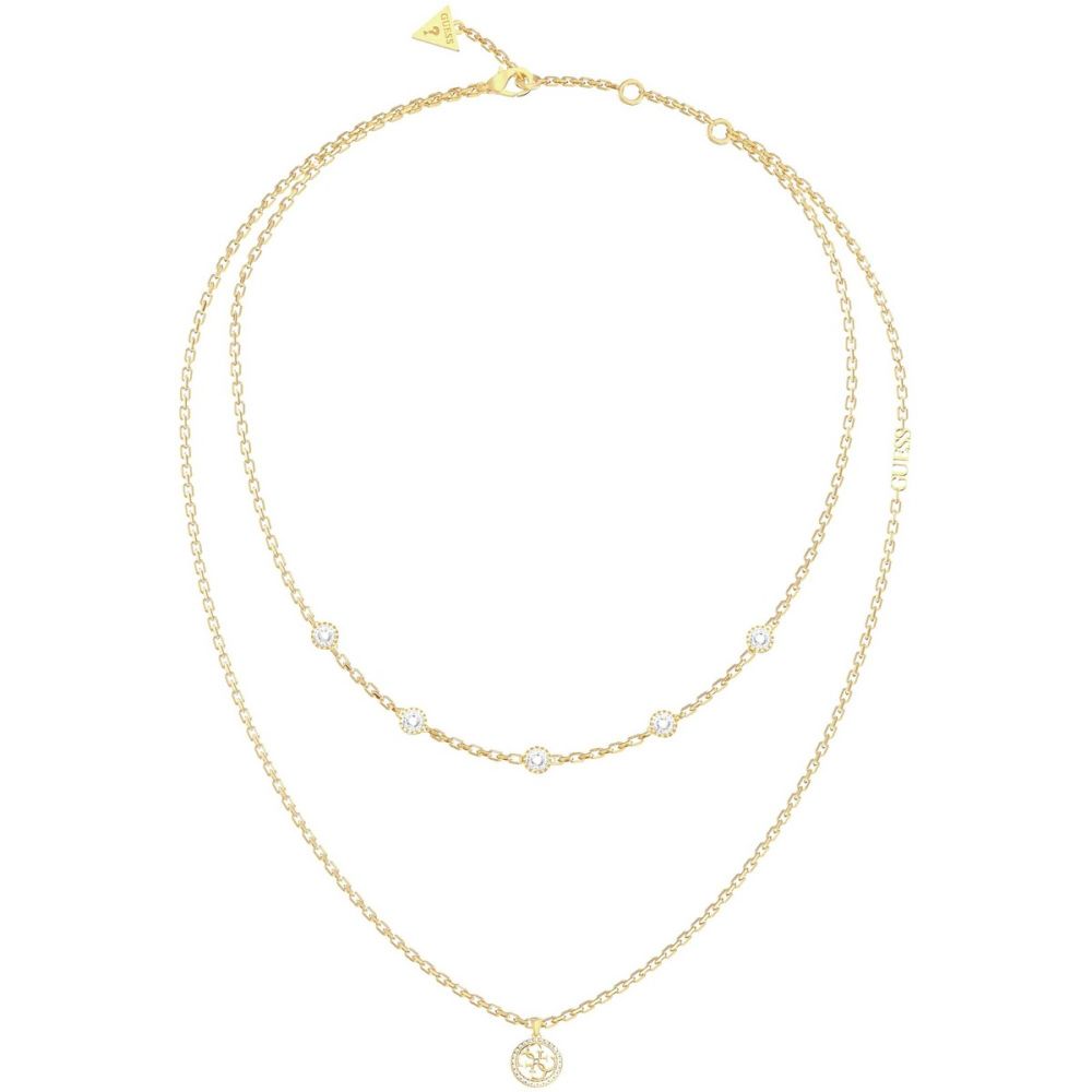 Guess Collana 2 Fili Acciaio Gold Logo 4G e Cristalli