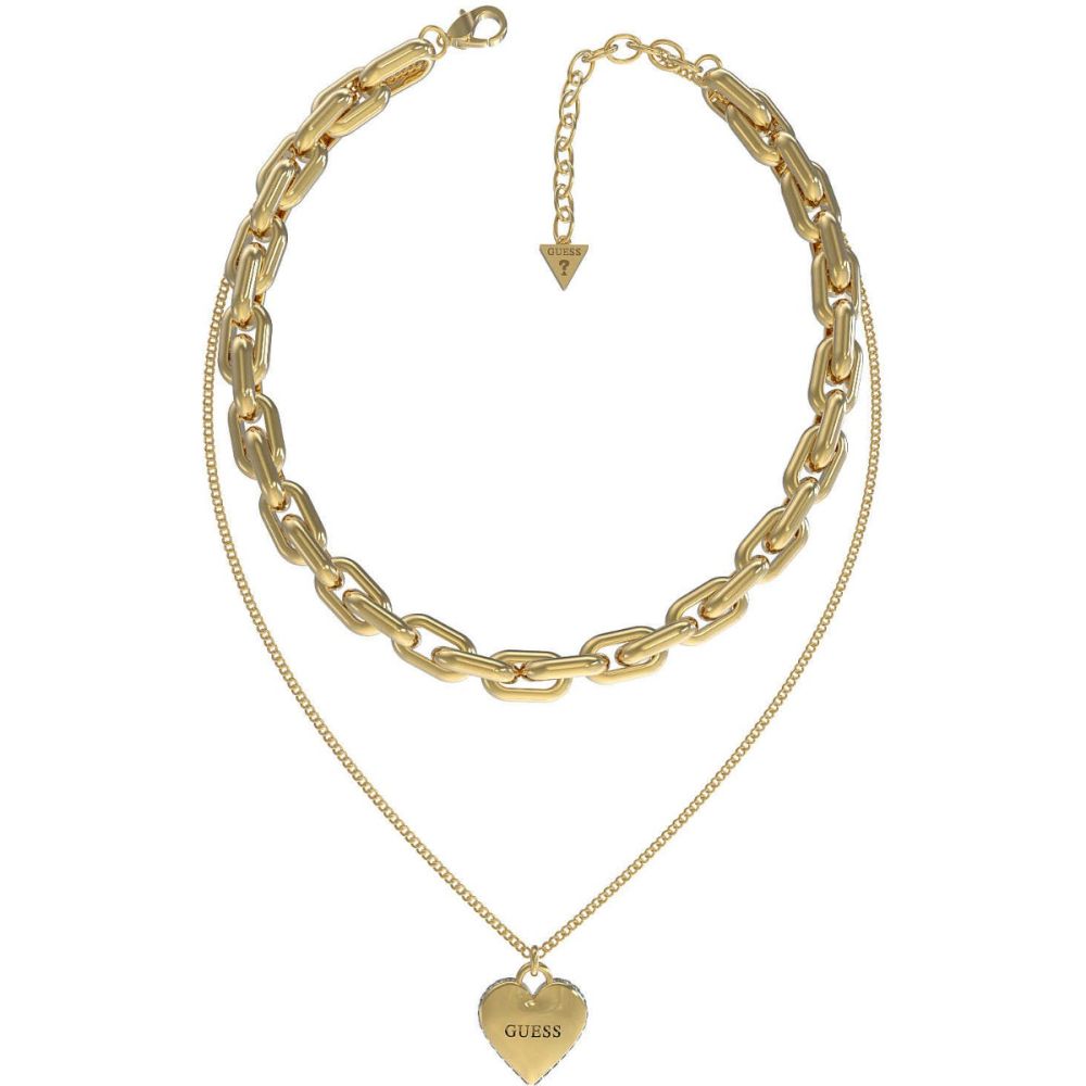 Guess Collana 2 Fili Acciaio Gold Catena e Cuore