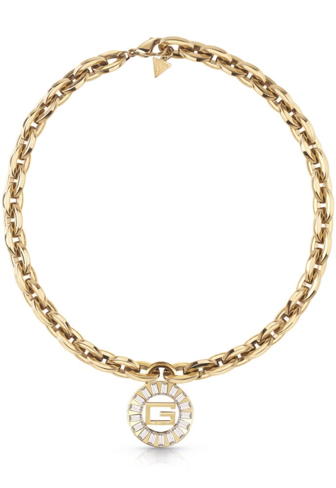 Guess Collana Acciaio Gold Cristalli Bianchi