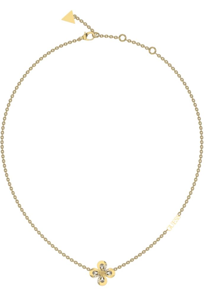 Guess Collana Acciaio Gold Fiore e Cristalli Bianchi