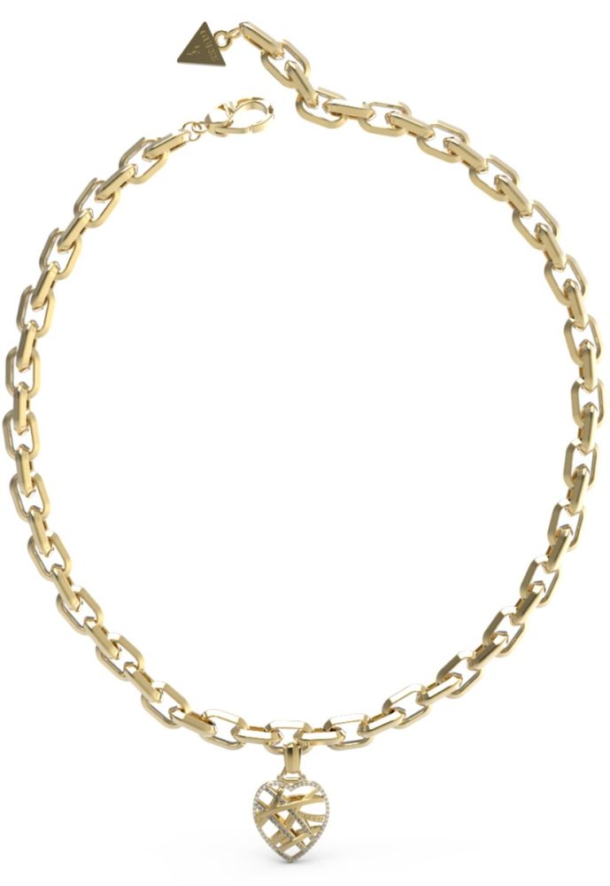 Guess Collana Acciaio Gold Cuore e Zirconi