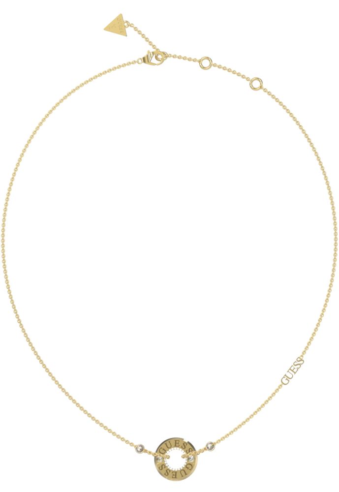 Guess Collana Acciaio Gold Zirconi Bianchi e Scritta Guess