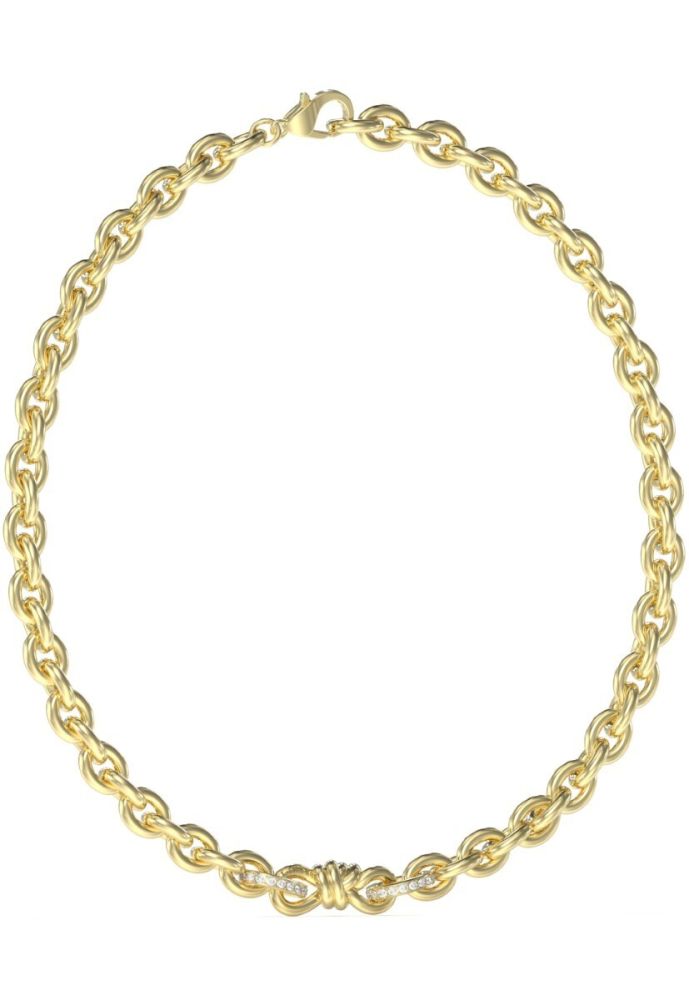 Guess Collana Acciaio Dorato con Nodo e Cristalli